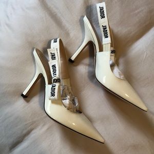 Brand new DIOR white patent slingbacks